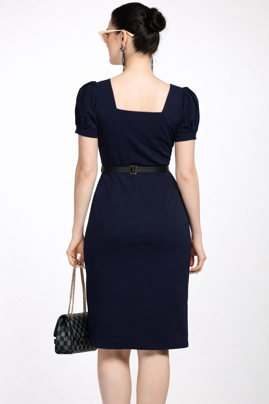 Navy Blue Bodycone Dress with Belt