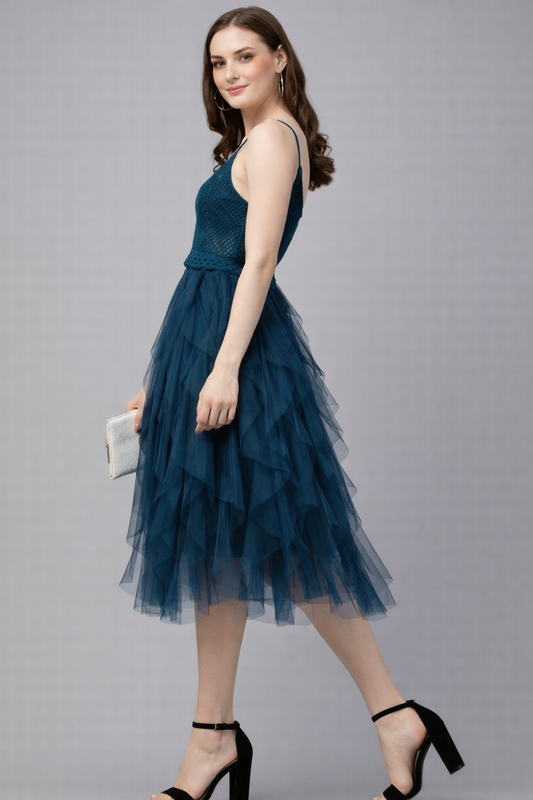 Blue A-Line Net Dress