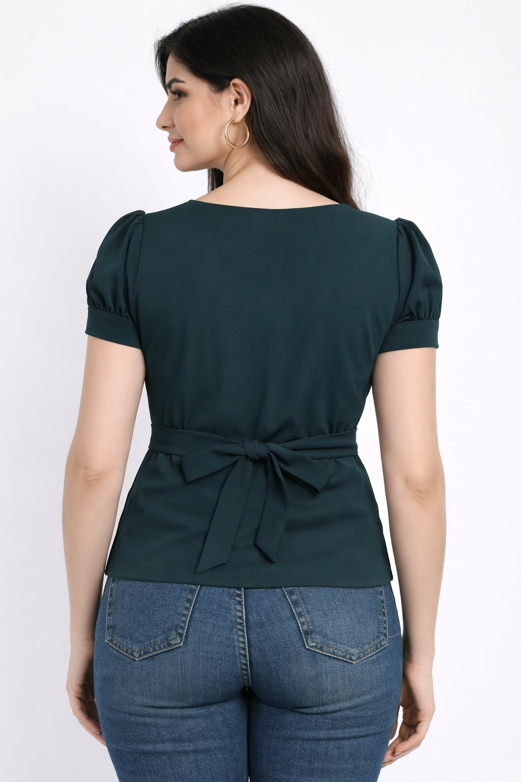 Bottle Green Cotton Blended Top