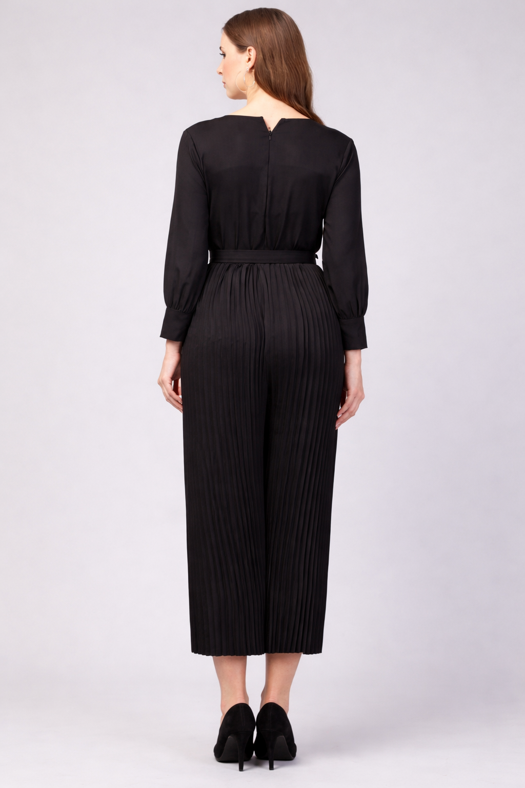 Black Pleating American Crepe Embellished Jumpsuit
