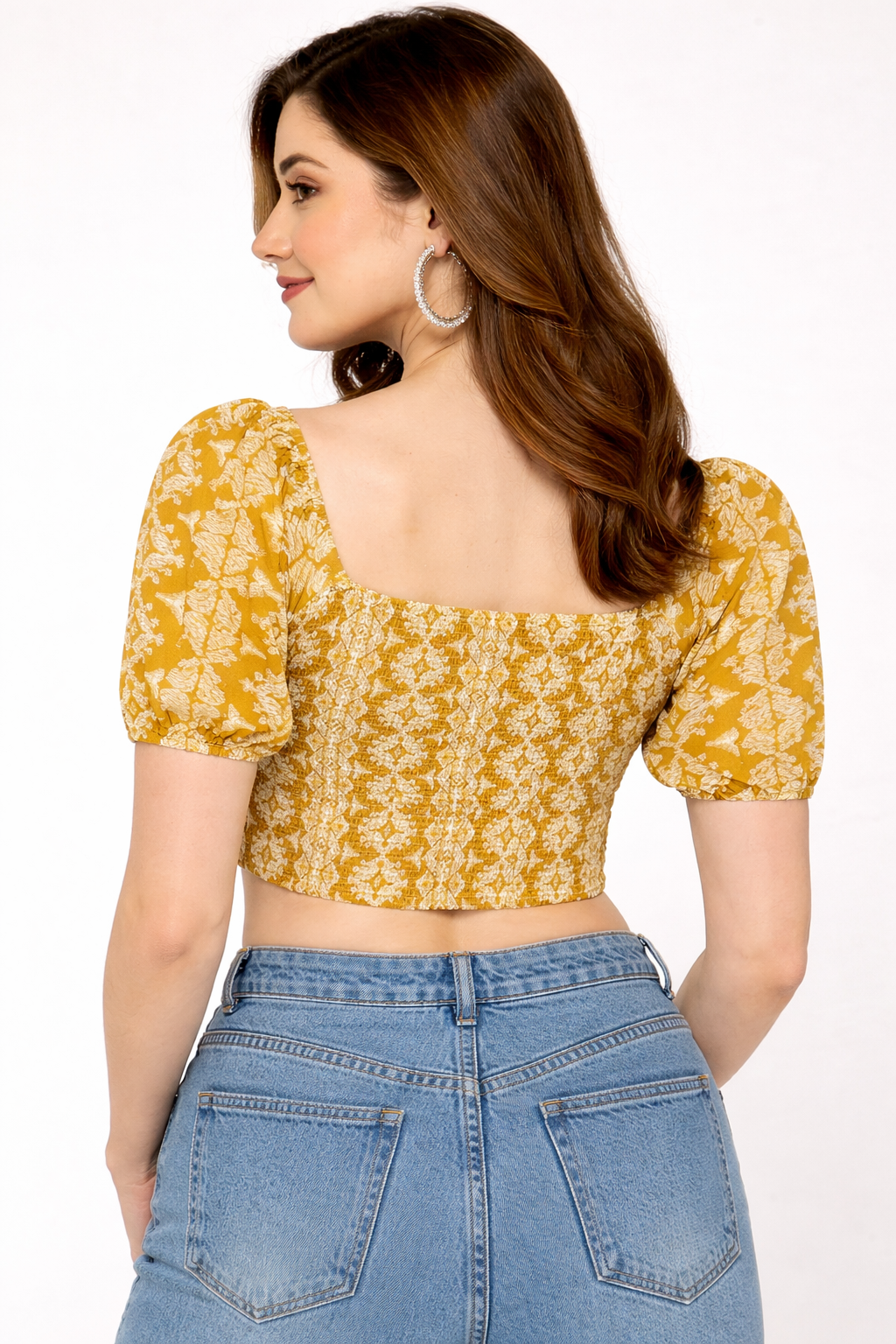 Mustard Smoke Work American Crepe Crop Top