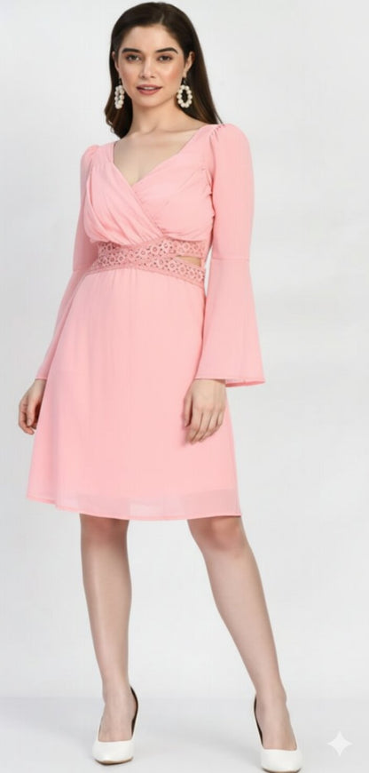 Pink Lace Work Dress with Lining