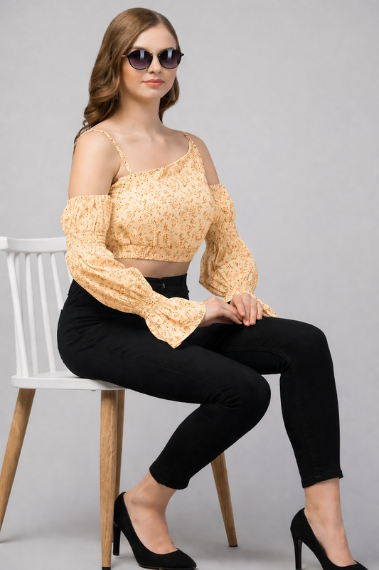 Orange One Shoulder Georgette Top