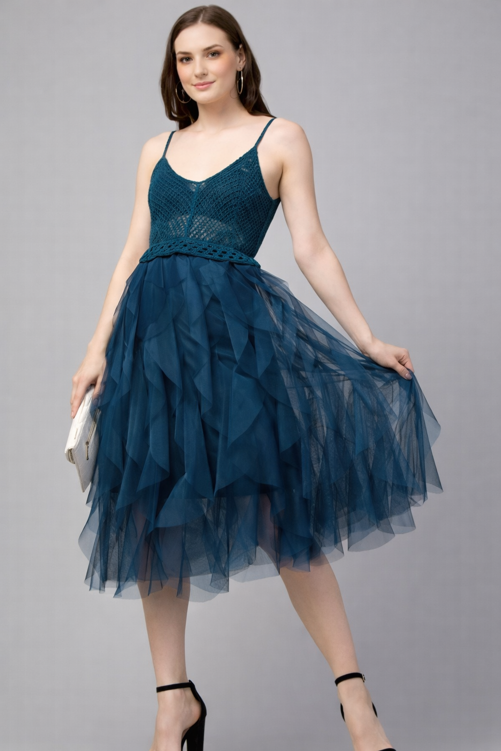 Blue A-Line Net Dress