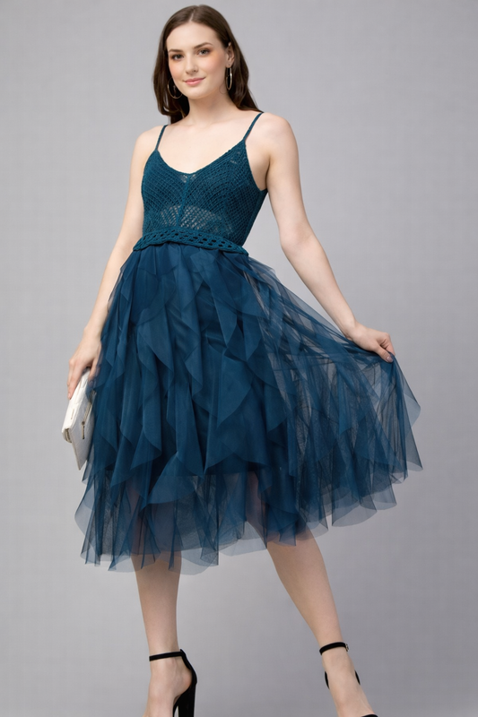 Blue A-Line Net Dress