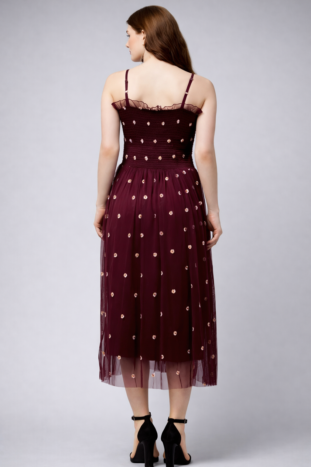 Wine Colour Fit and Flare Women Dress