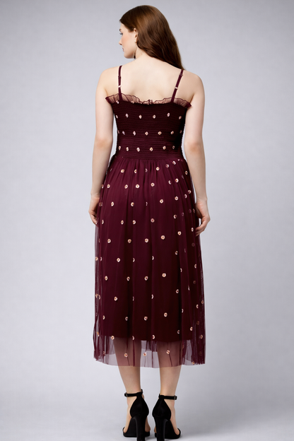 Wine Colour Fit and Flare Women Dress