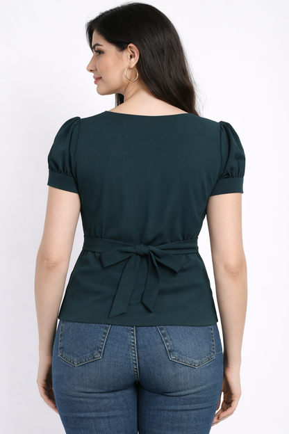 Bottle Green Cotton Blended Top
