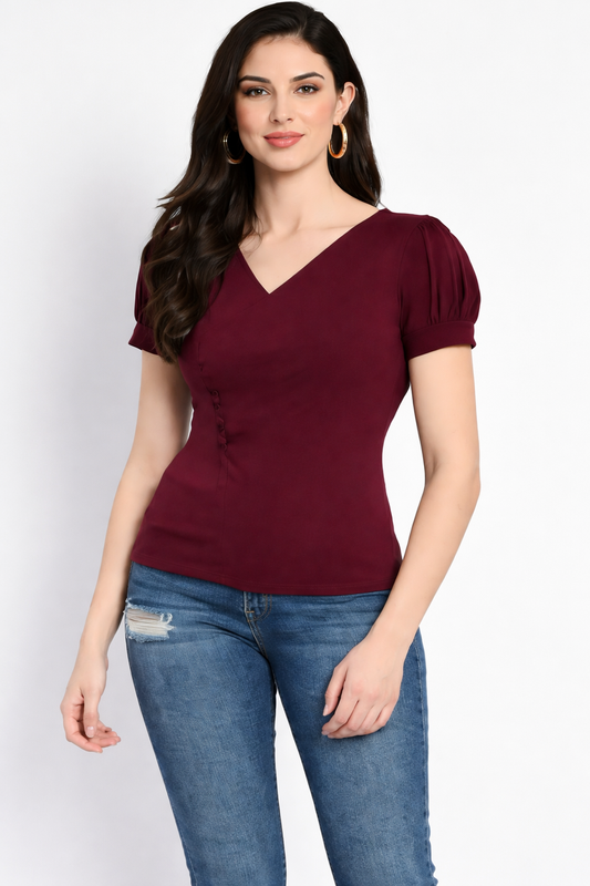 Wine Cotton Blended Top