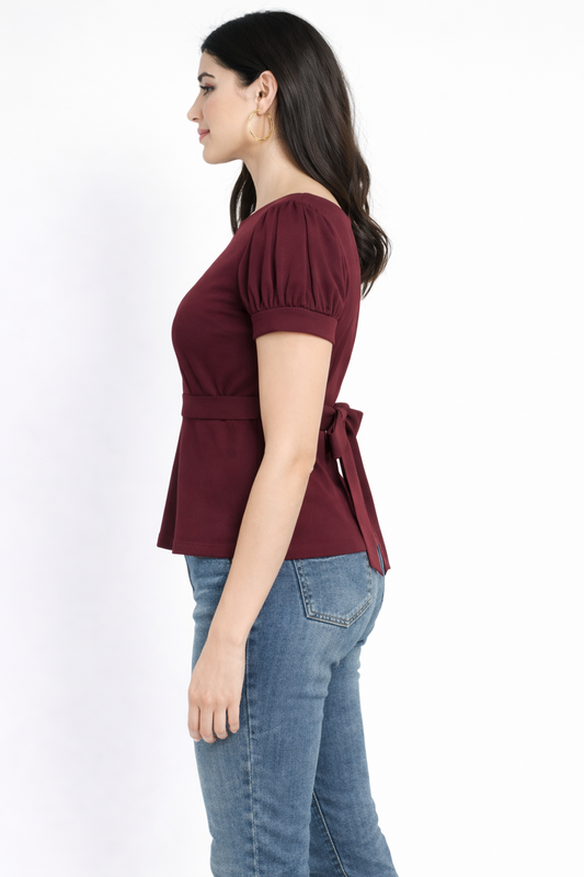 Wine Cotton Blended Top