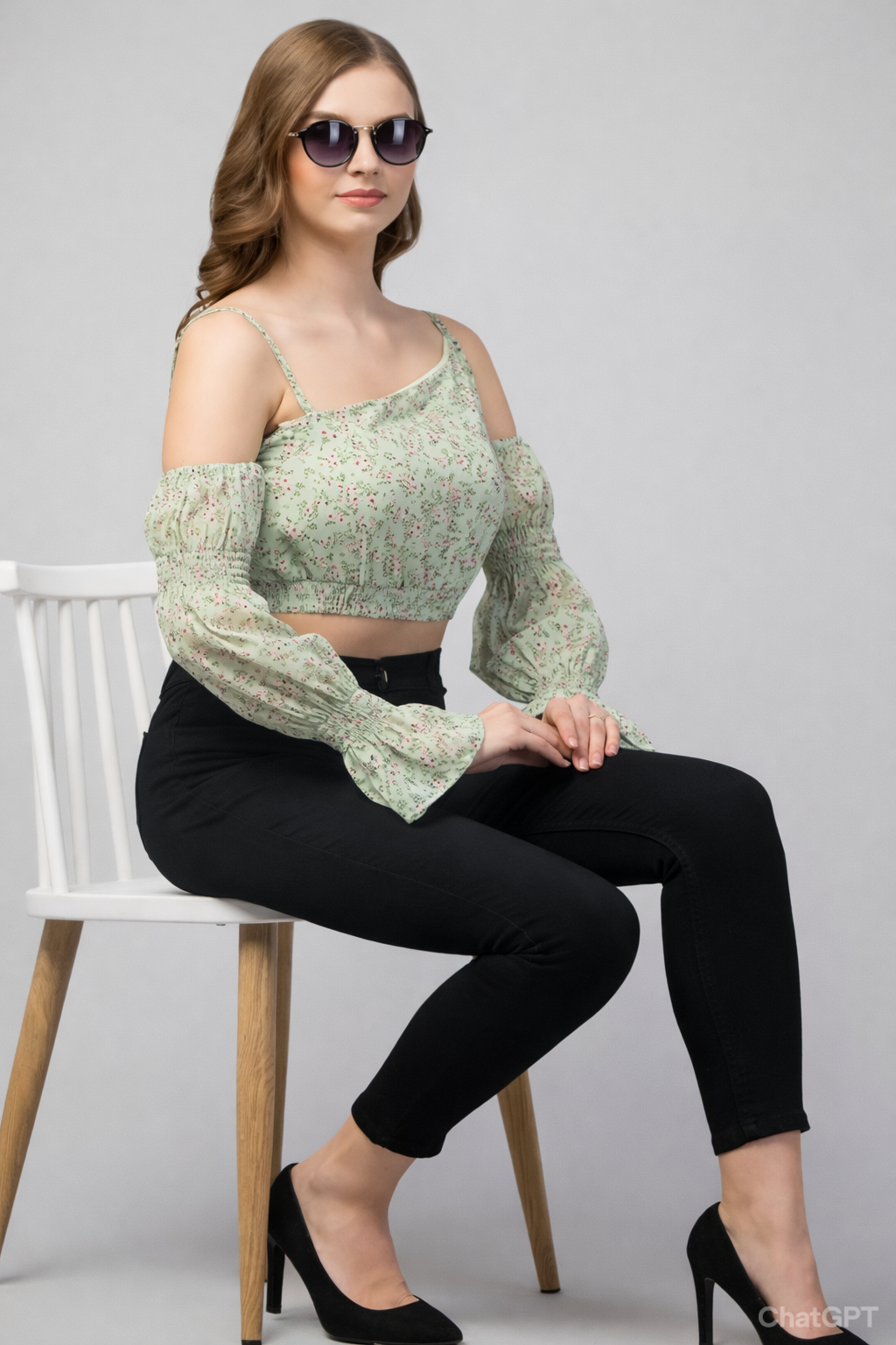 Olive Green One Shoulder Georgette Top