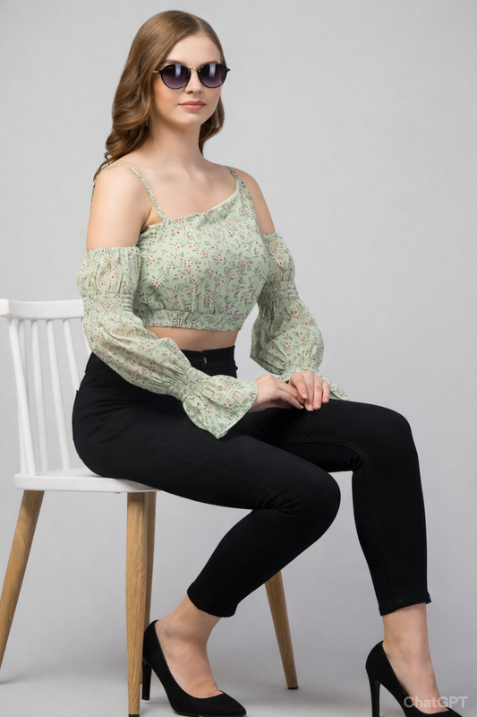 Olive Green One Shoulder Georgette Top