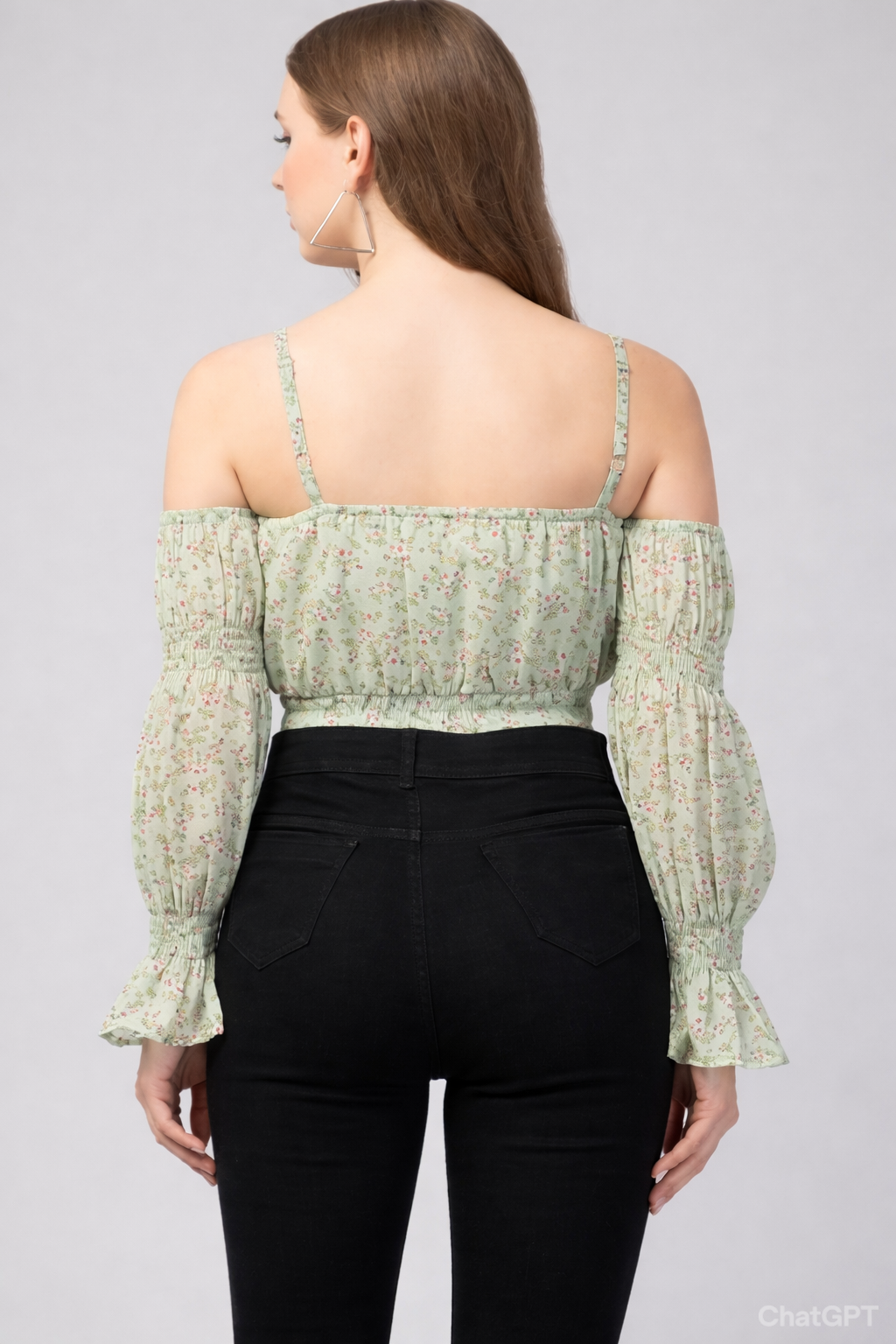 Olive Green One Shoulder Georgette Top