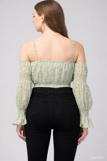 Olive Green One Shoulder Georgette Top
