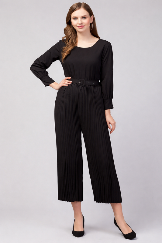 Black Pleating American Crepe Embellished Jumpsuit