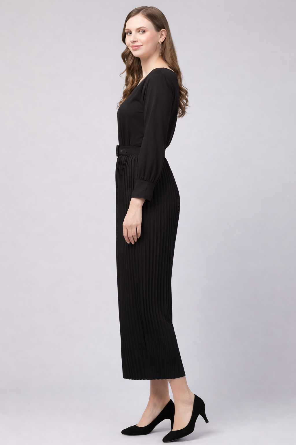 Black Pleating American Crepe Embellished Jumpsuit
