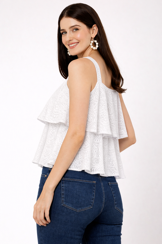 White Double Layer Net Top
