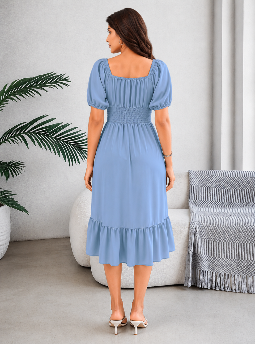 Sky Blue Square Neck Dress