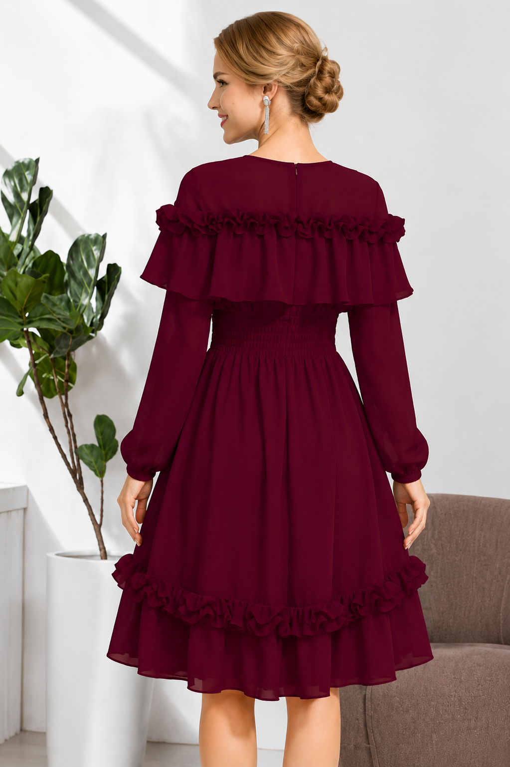 Premium Vista Fabric Wine Dress