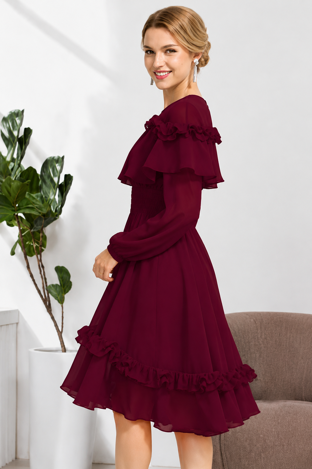Premium Vista Fabric Wine Dress