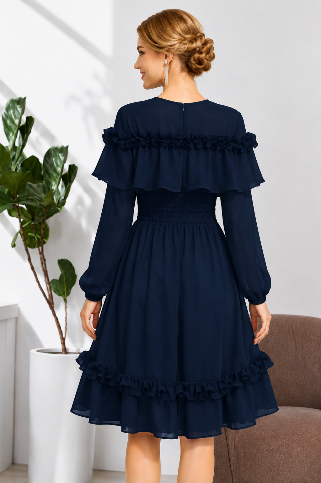 Premium Vista Fabric Navy Blue Dress