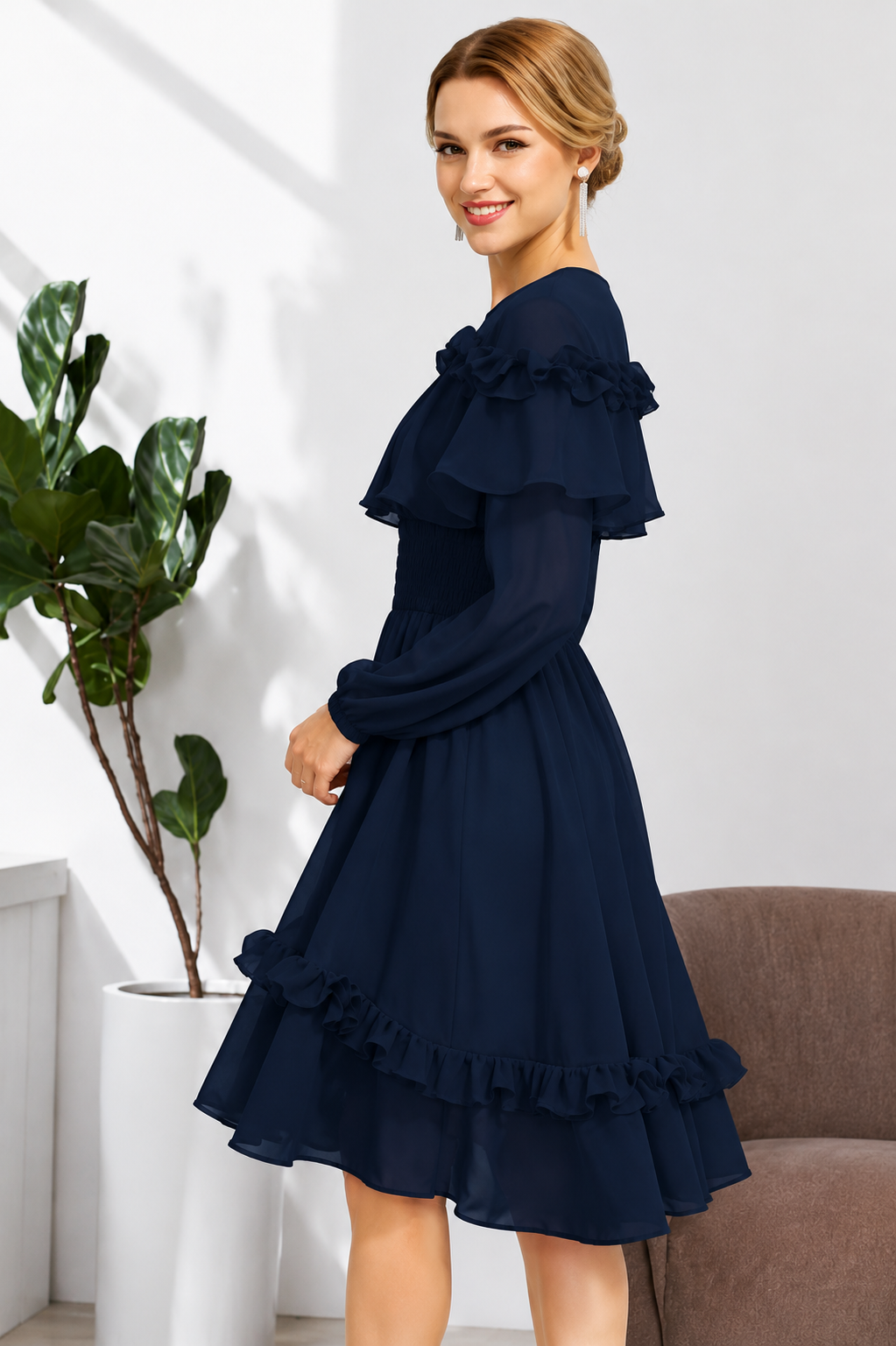 Premium Vista Fabric Navy Blue Dress