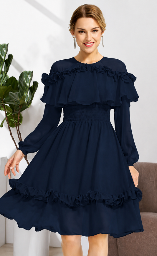 Premium Vista Fabric Navy Blue Dress