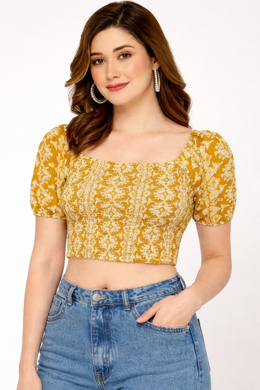 Mustard Smoke Work American Crepe Crop Top