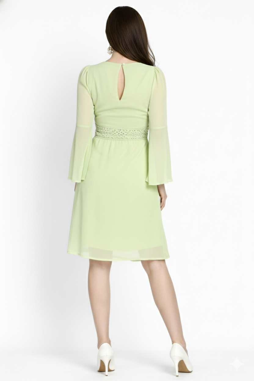 Lemon Green Lace Work Dress with Lining