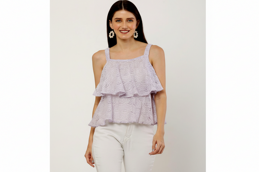 Purple Double Layer Net Fabric Top