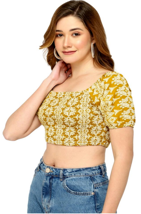 Mustard Smoke Work American Crepe Crop Top