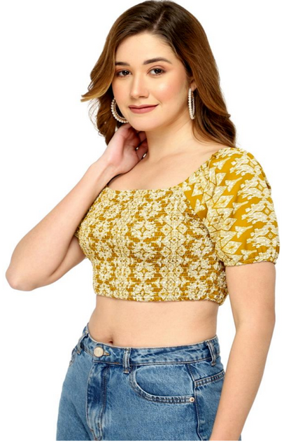 Mustard Smoke Work American Crepe Crop Top