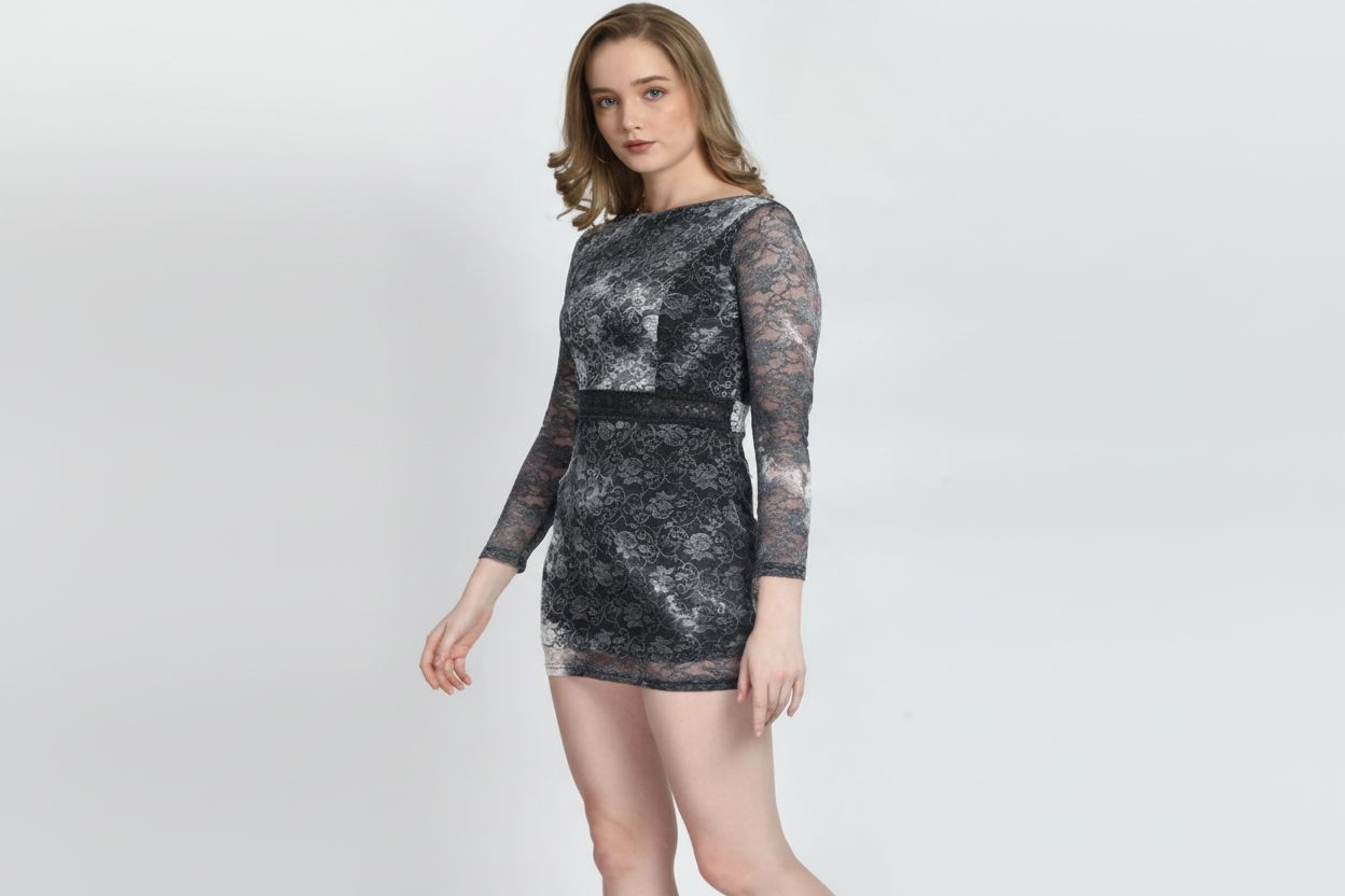 Black Lace Fabric Bodycone Dress