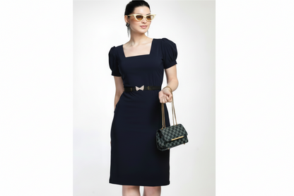 Navy Blue Bodycone Dress with Belt