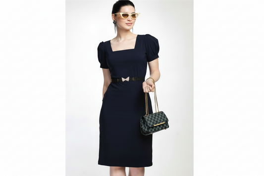 Navy Blue Bodycone Dress with Belt