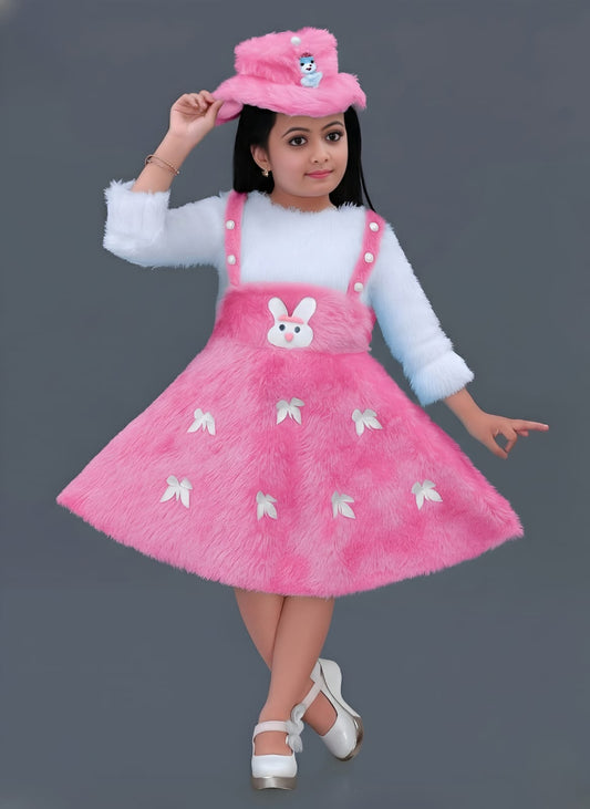 Pink & White Bunny Dress with Hat