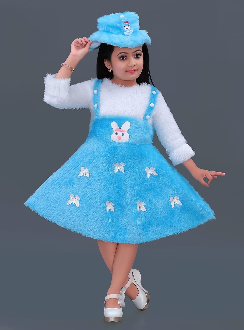 Blue & White Bunny Dress with Hat