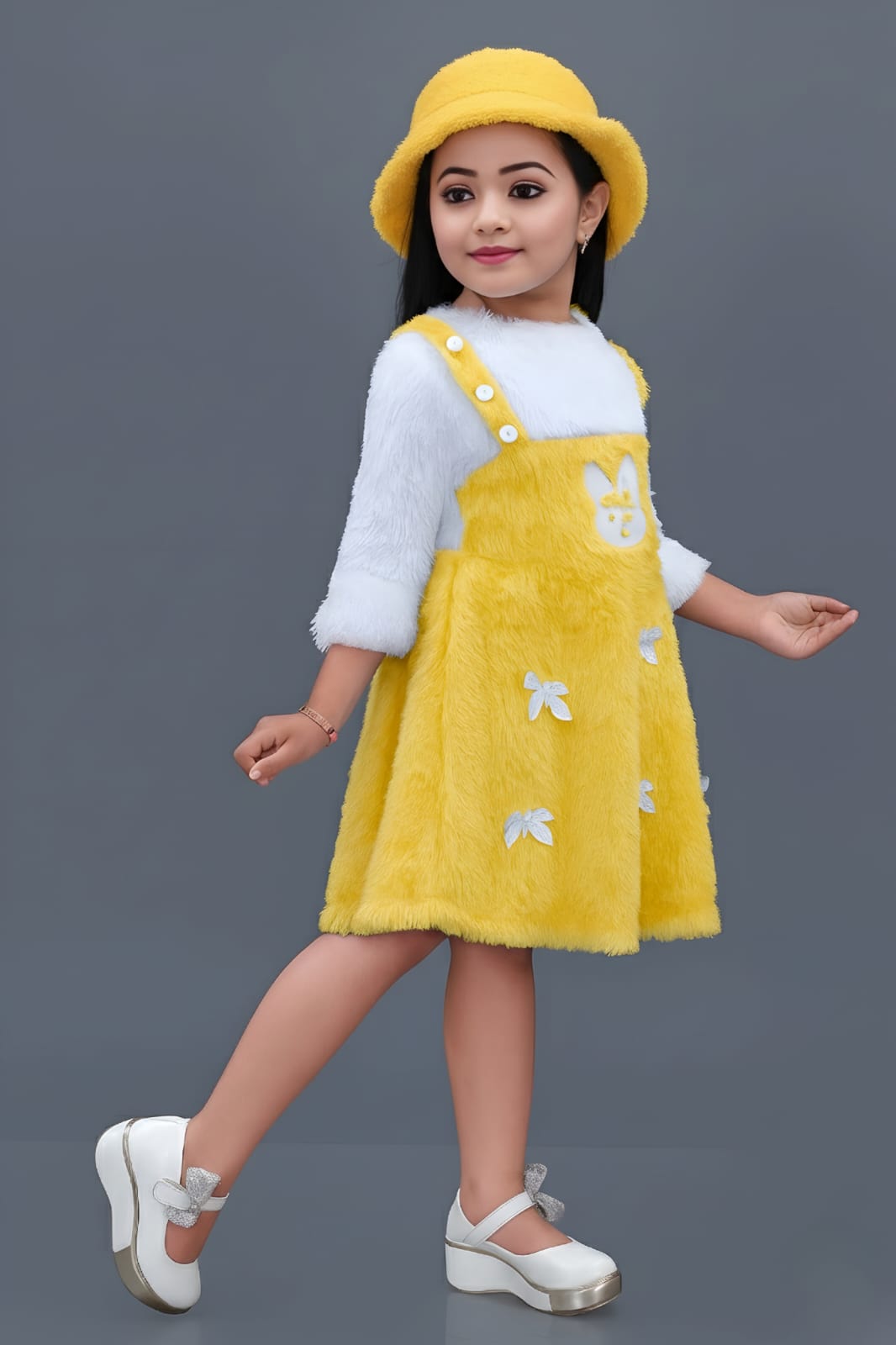 Yellow & White Bunny Dress with Hat